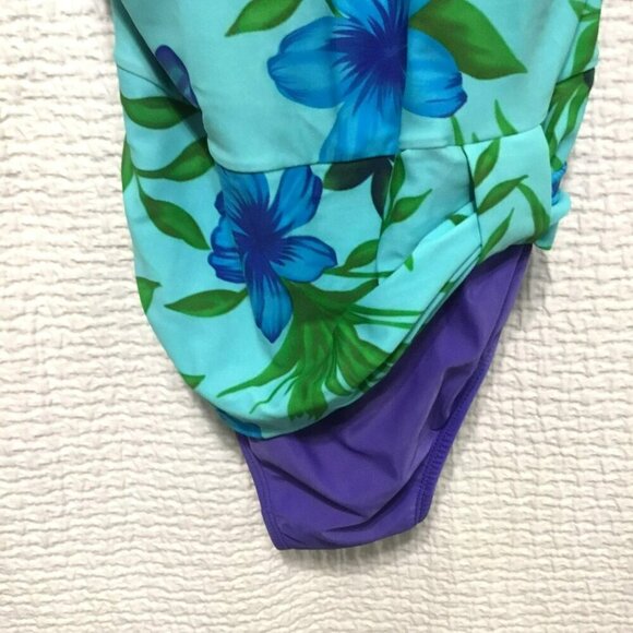 Shore Shapes Swimsuit One Piece High Thigh Women's Size 14 Turquoise Royal Blue - Picture 4 of 8